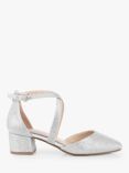 Paradox London Francis Wide Fit Glitter Block Heel Court Shoes, Silver