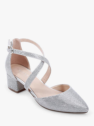 Paradox London Francis Wide Fit Glitter Block Heel Court Shoes, Silver