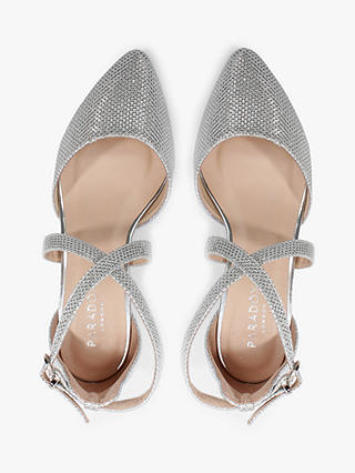Paradox London Francis Wide Fit Glitter Block Heel Court Shoes, Silver