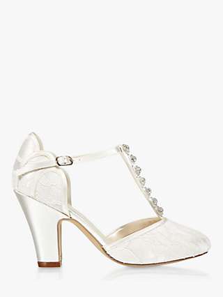 Paradox London Adelia Lace Crystal Trim Court Shoes, Ivory