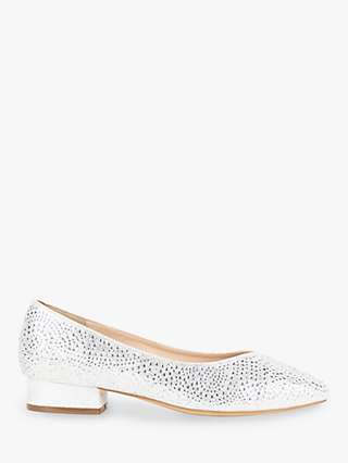 Paradox London Finley Shimmer Wide Fit Low Block Heel Court Shoes, Silver