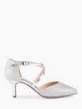 Paradox London Philippa Glitter Wide Fit Mid Heel Cross Strap Shoes, Silver