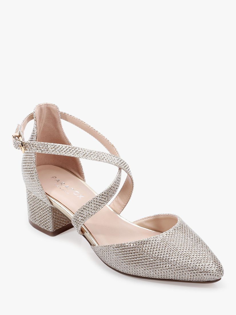 Paradox London Francis Wide Fit Glitter Block Heel Court Shoes