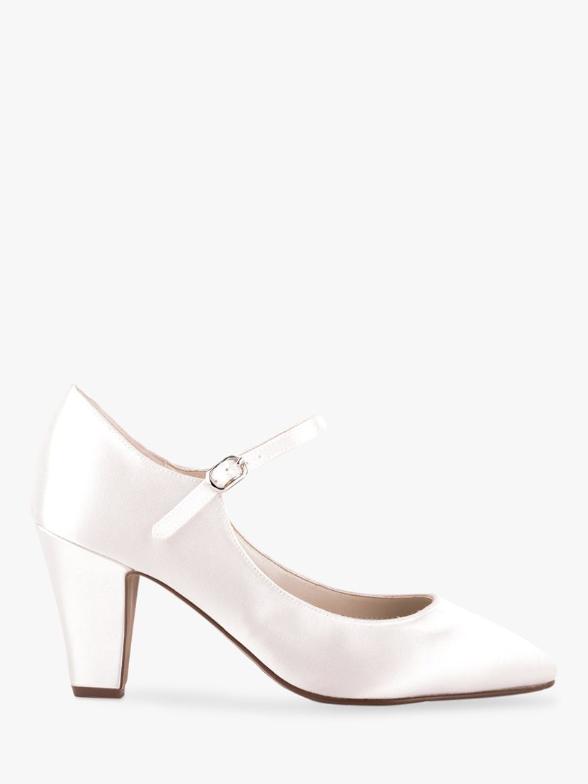 Paradox London Radiance Satin Mid Block Heel Court Shoes, Ivory at John ...