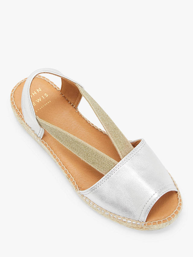 John Lewis Kalley Leather Espadrille Sandals, Silver
