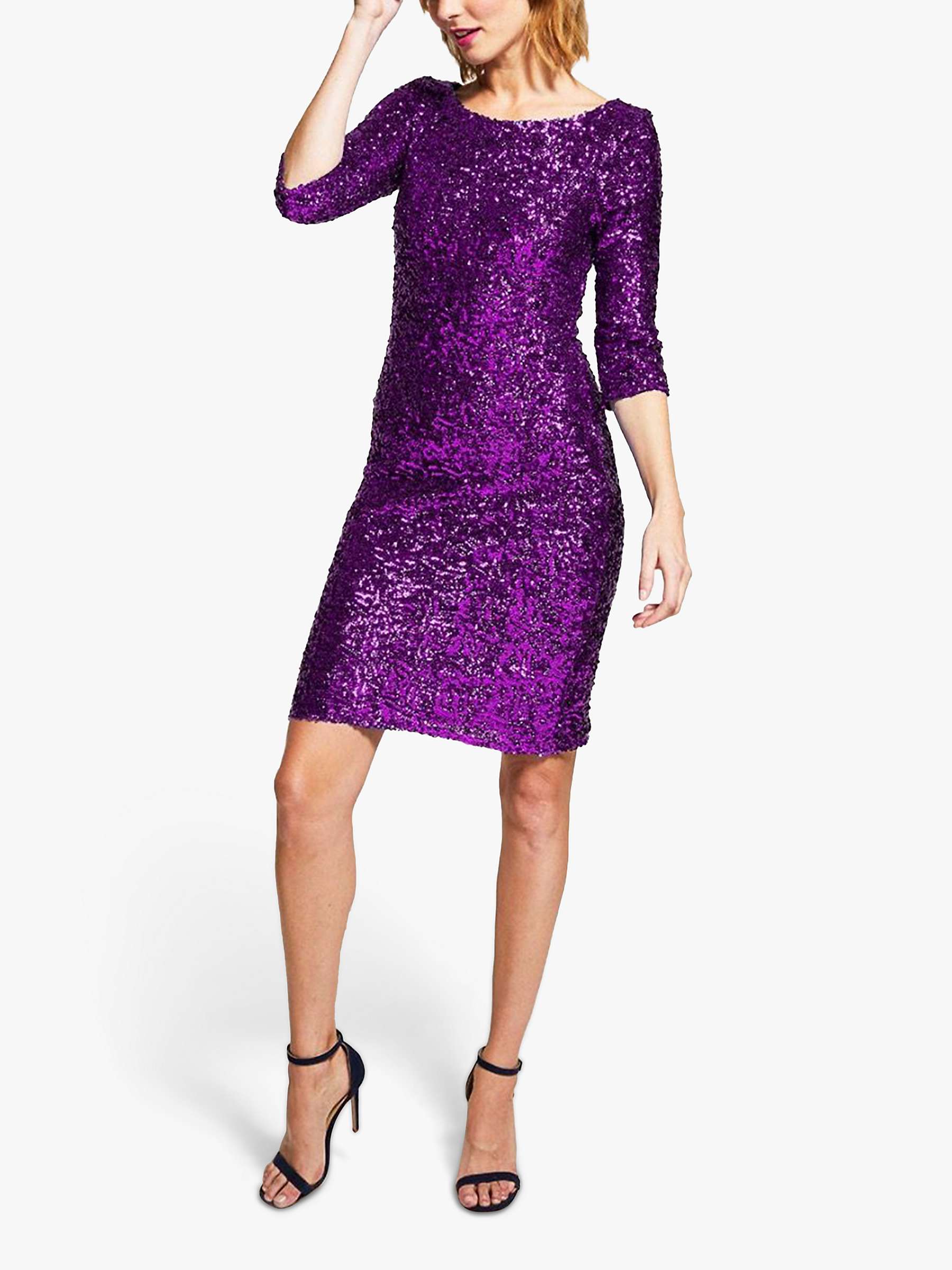 Buy HotSquash Sequin Embellished Dress, Purple Online at johnlewis.com