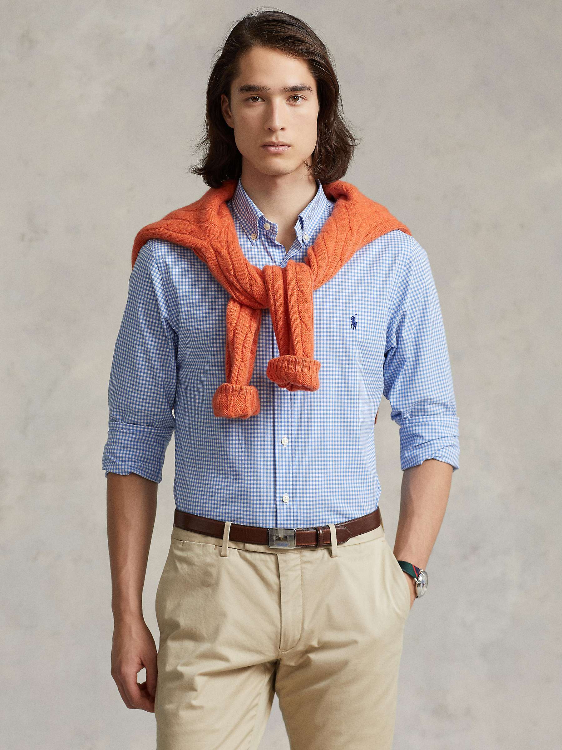 Buy Polo Ralph Lauren Custom Fit Checked Stretch Poplin Shirt, Blue Online at johnlewis.com