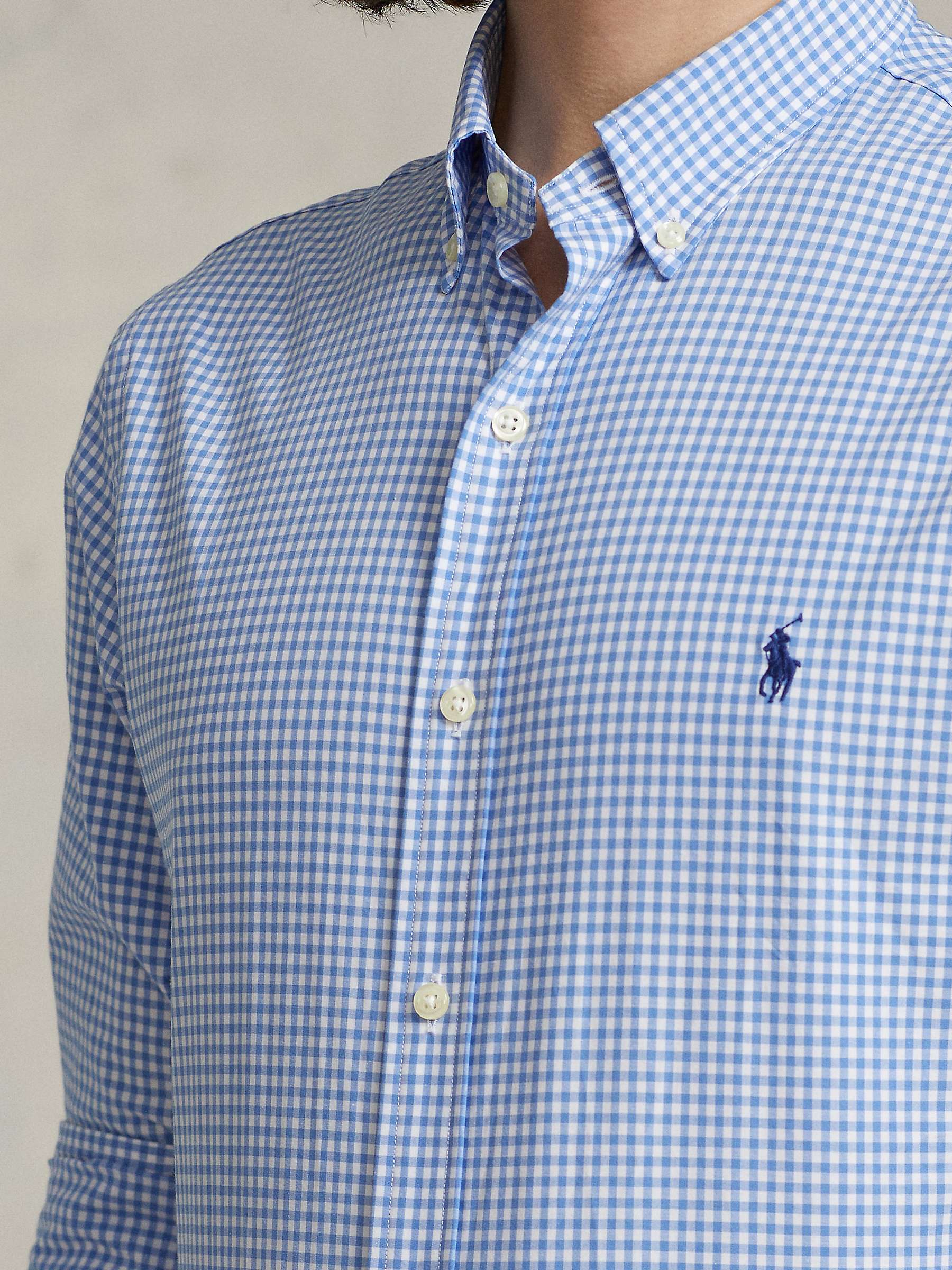 Buy Polo Ralph Lauren Custom Fit Checked Stretch Poplin Shirt, Blue Online at johnlewis.com