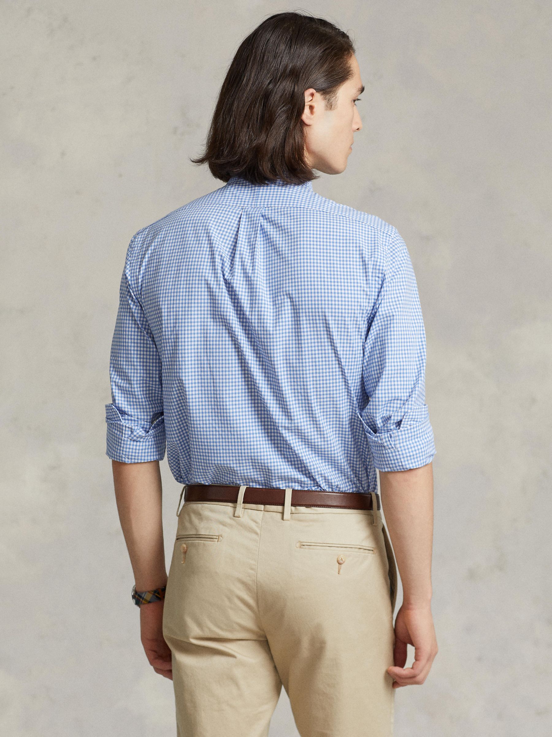 Polo Ralph Lauren Custom Fit Checked Stretch Poplin Shirt, Blue at