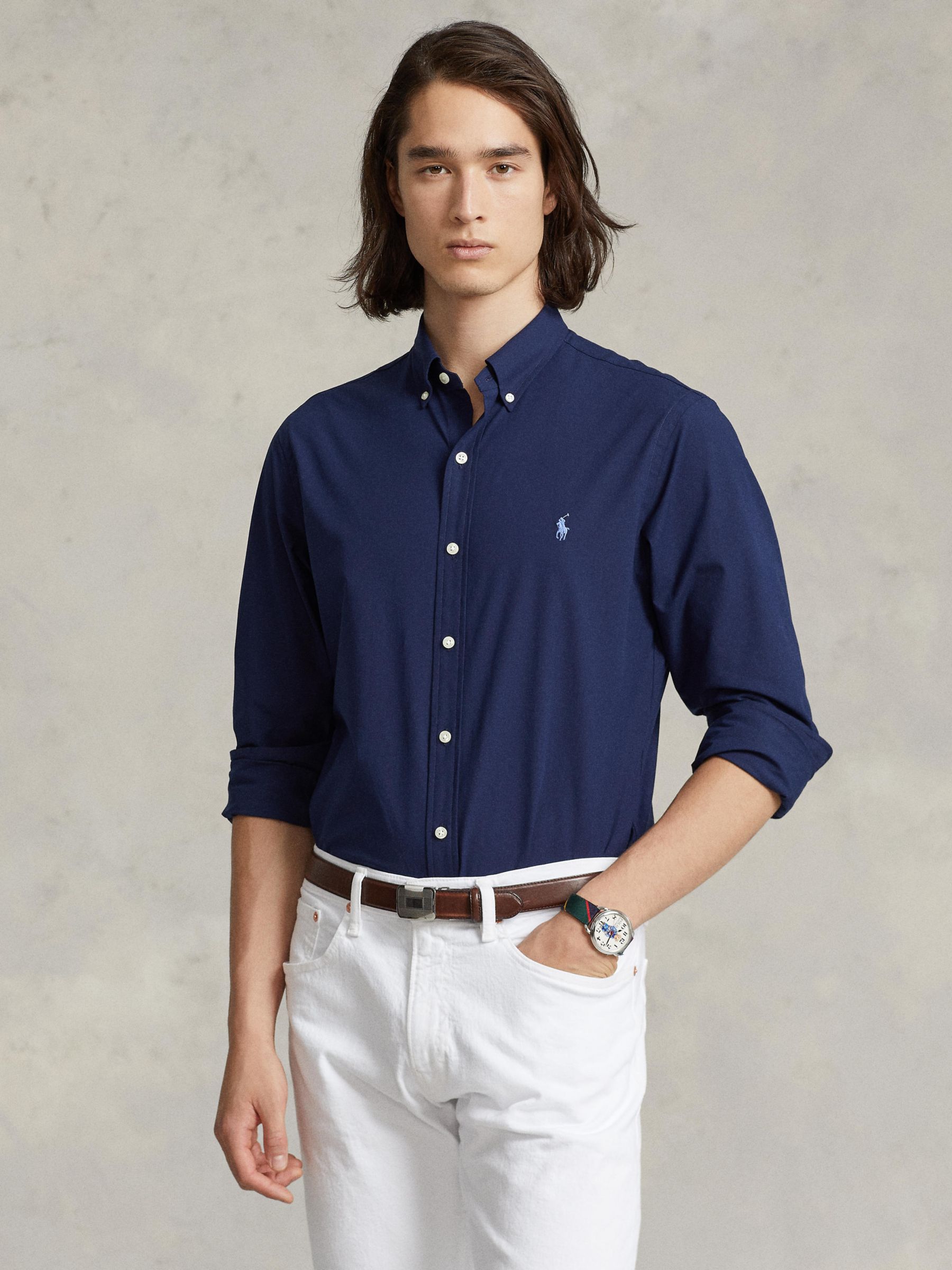 Polo Ralph Lauren Slim Fit Stretch Poplin Shirt, Navy, S