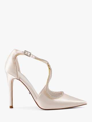 Dune Bridal Collection Committed Satin Cross Over Strap Heeled Court Shoes, Ivory