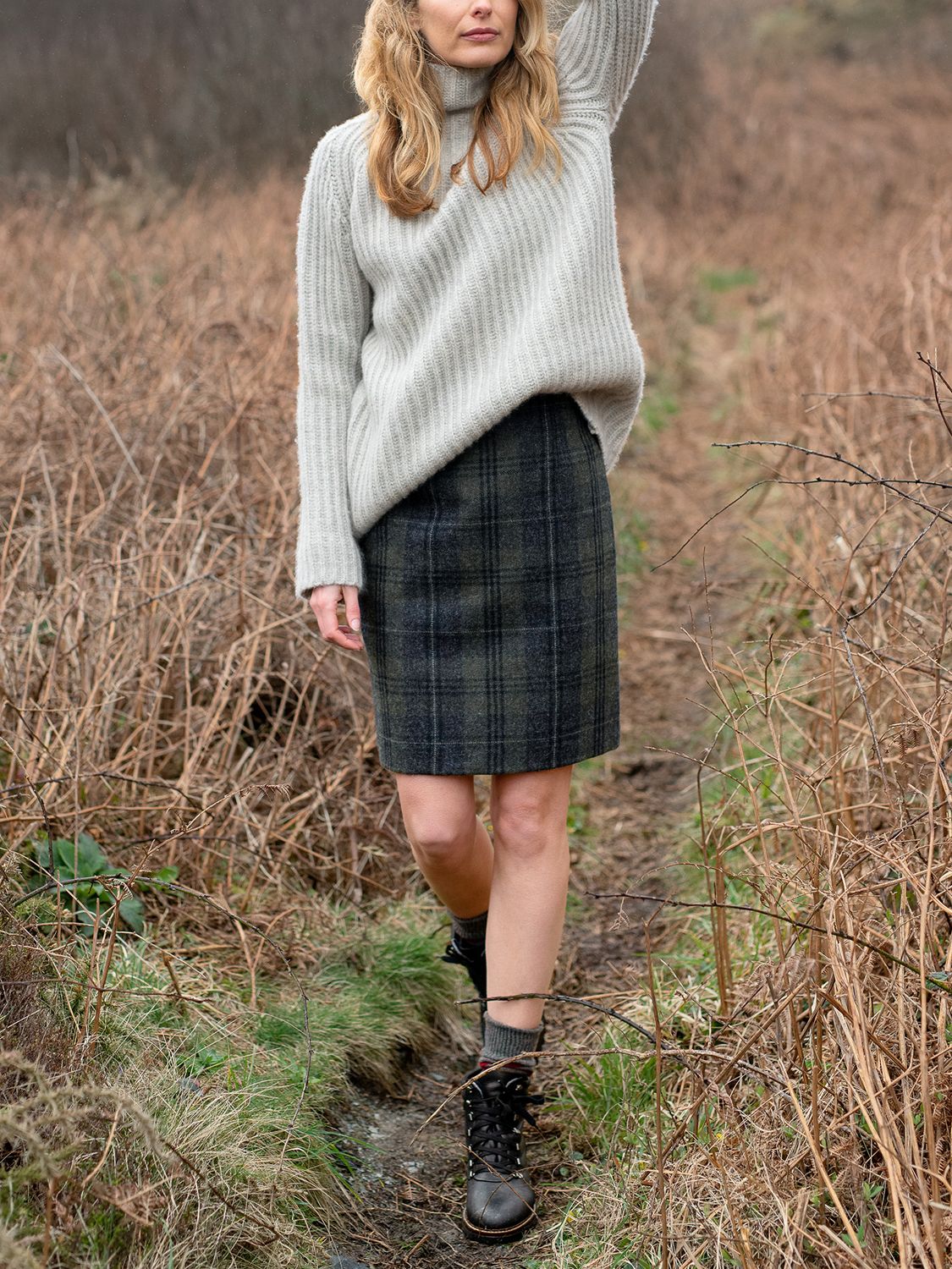 Celtic & Co. Check Wool Pencil Skirt, Cairngorn Heath at John Lewis ...