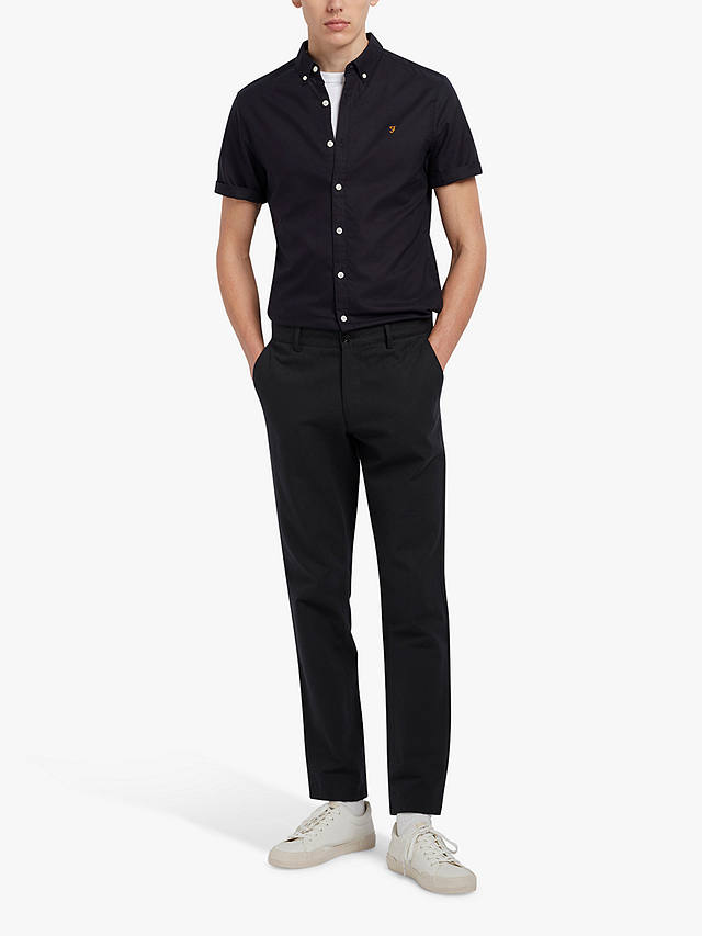 Farah Brewer Slim Fit Short Sleeve Organic Cotton Oxford Shirt, Navy