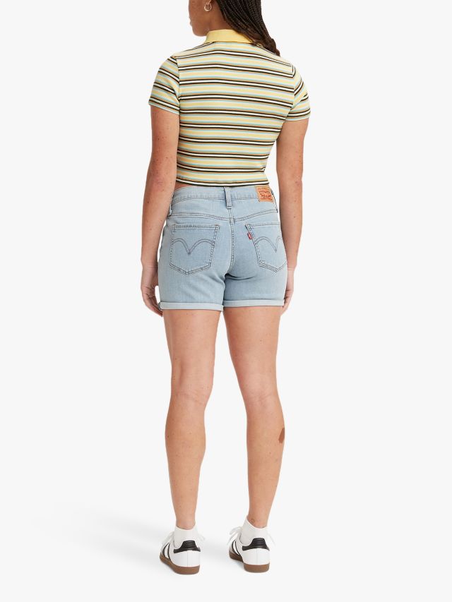 High rise mid store length denim shorts