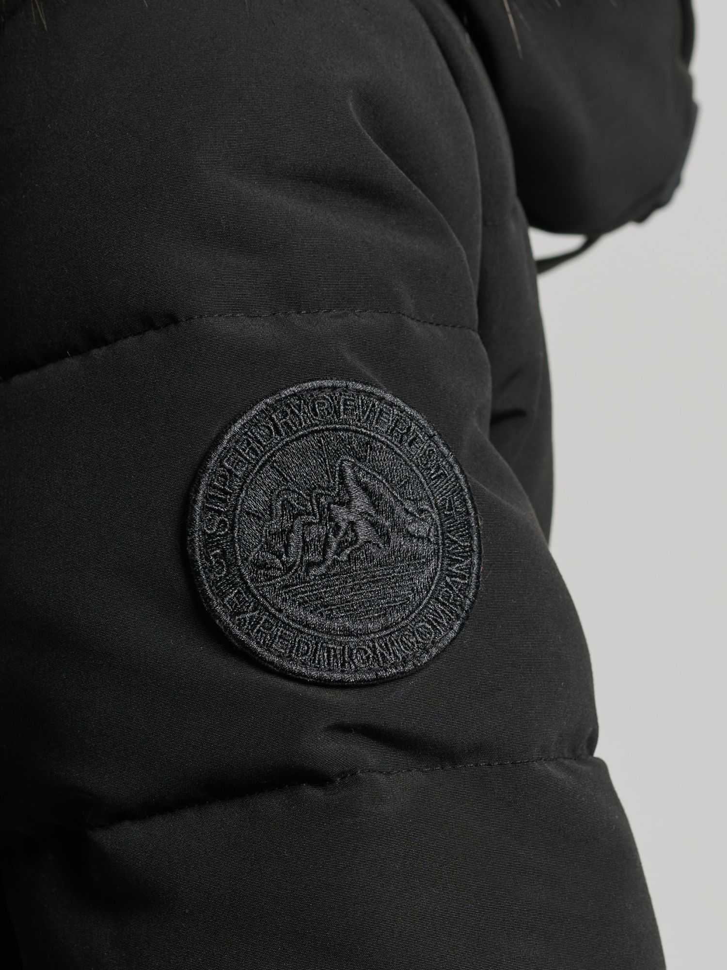 Superdry Original & Vintage Everest Long Line Faux Fur Parka Jacket, Black, 8