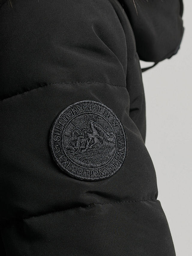 Superdry Original & Vintage Everest Long Line Faux Fur Parka Jacket, Black