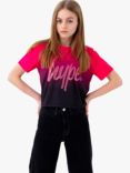 Hype Kids' Fade Script Logo Cropped T-Shirt, Berry