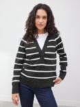 John Lewis Striped Recycled Poly V-Neck Jumper, Charcoal/Cream