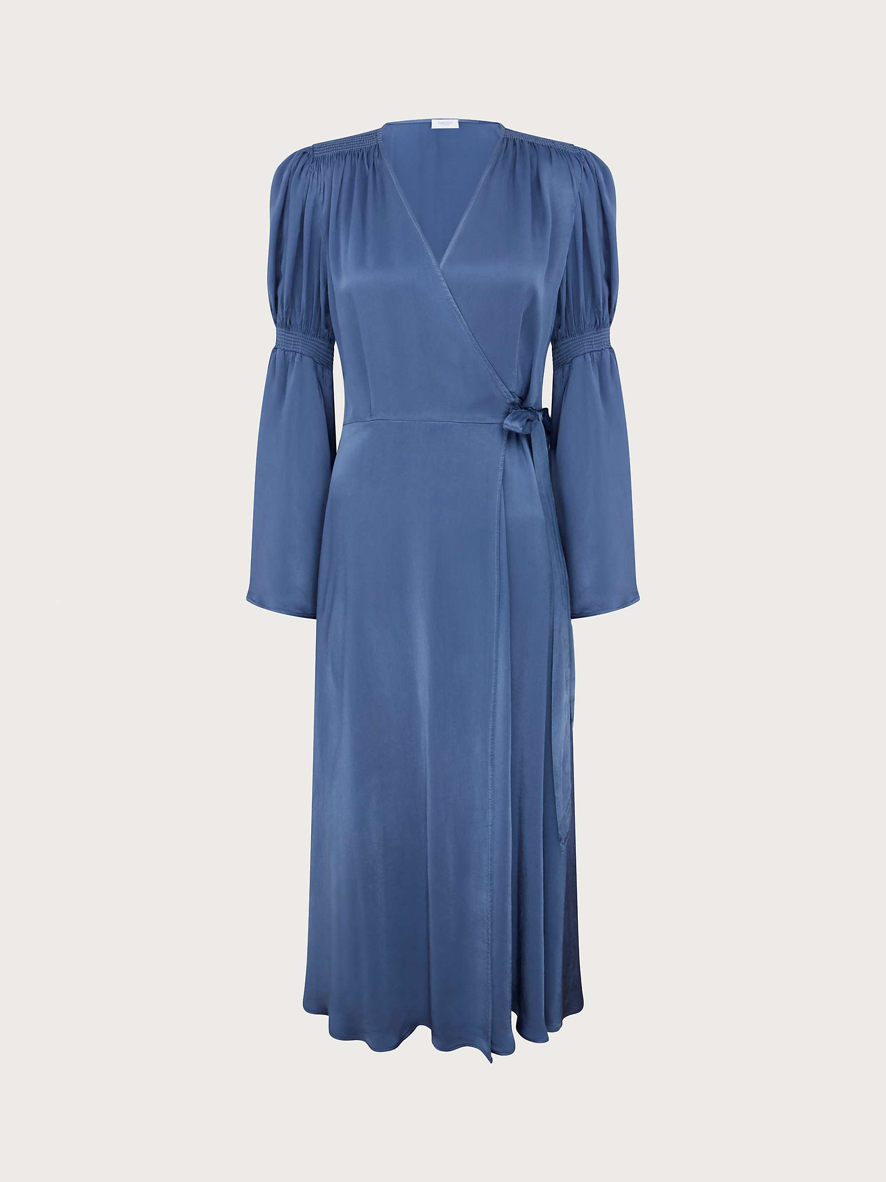 Ghost Maeve Satin Wrap Dress, Slate Blue at John Lewis & Partners