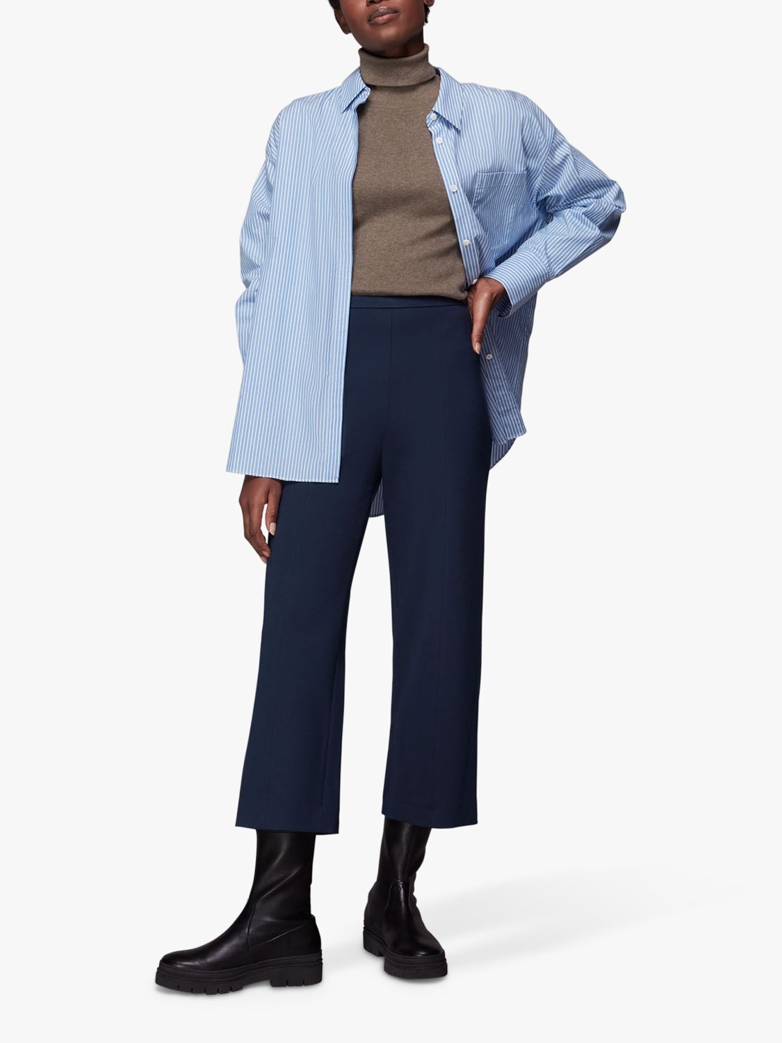 Whistles Camilla Wide Leg Trousers, Navy at John Lewis & Partners