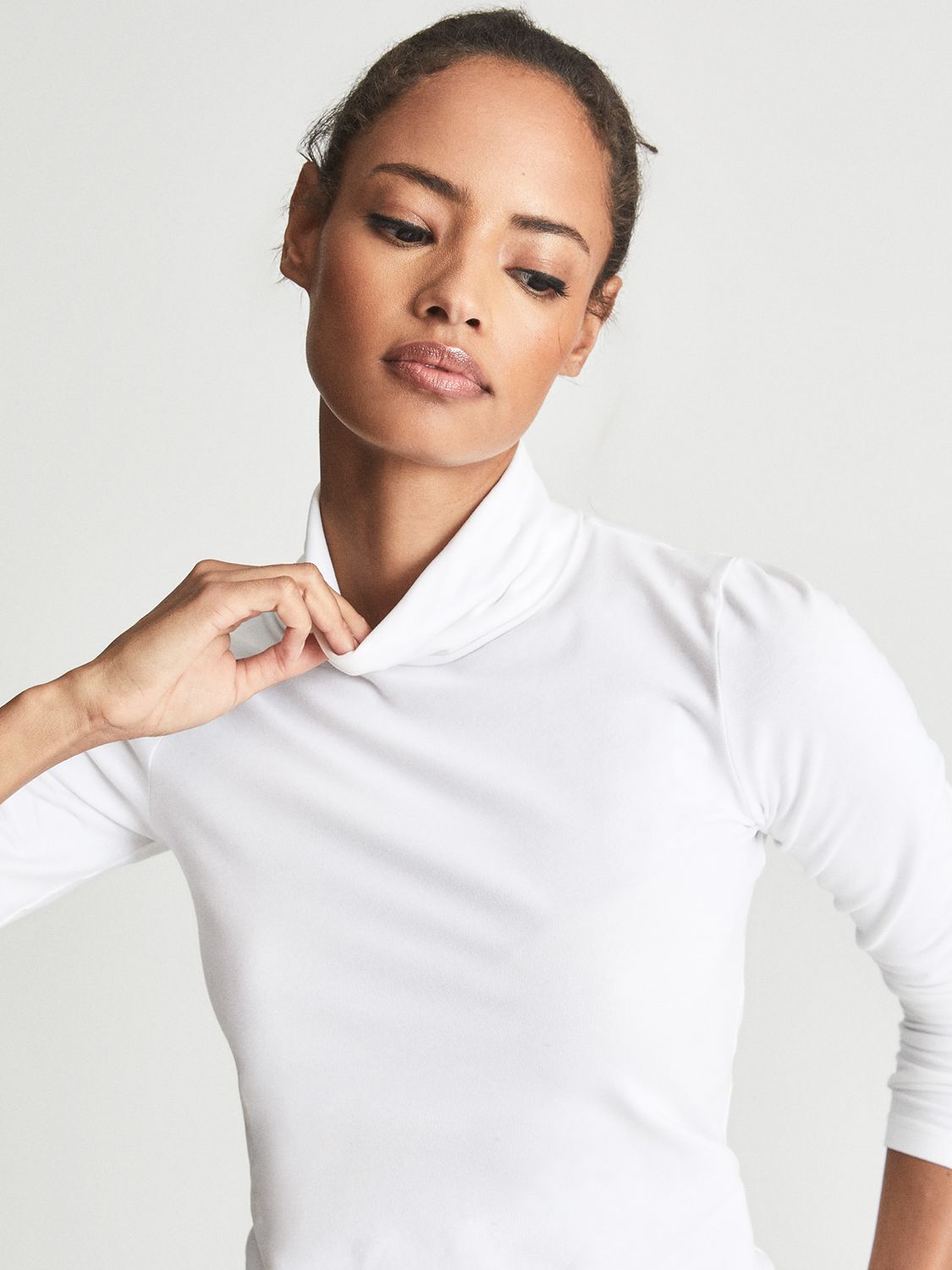 Reiss Phoebe Roll Neck Jersey Top, White at John Lewis & Partners