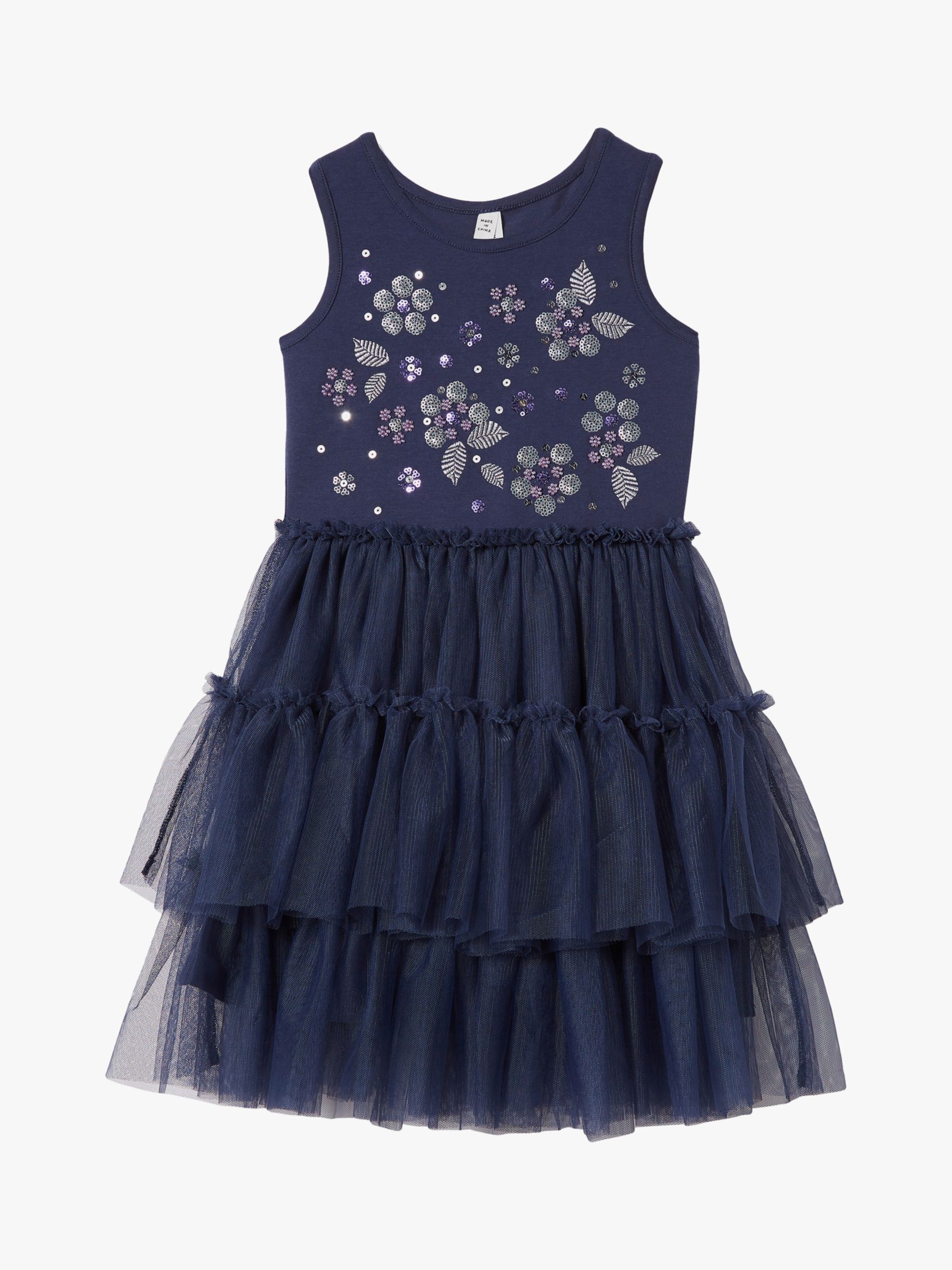 Cotton On Kids' Iris Dress Up Sequin Floral Dress, Navy