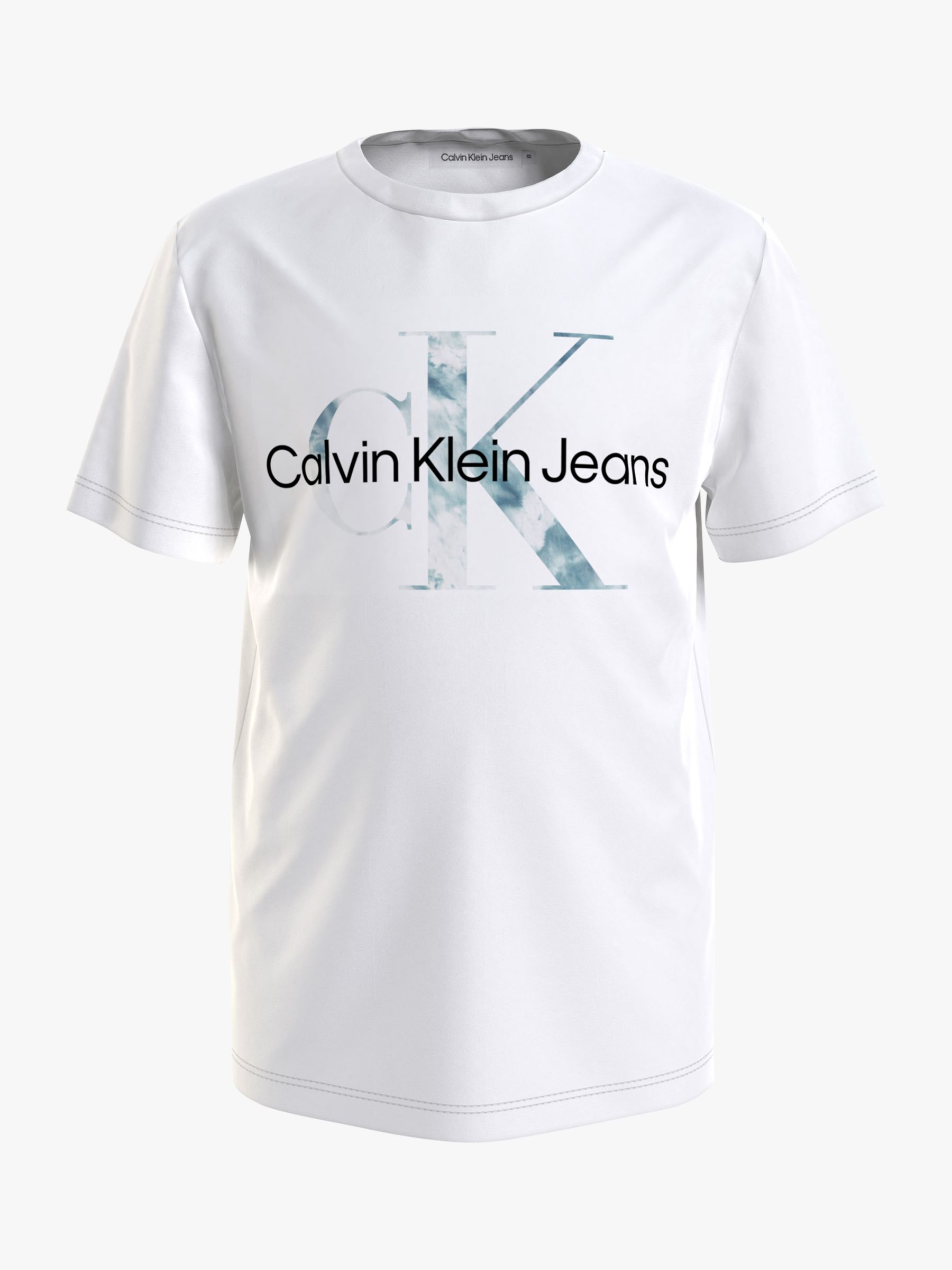 Calvin Klein Kids' Tie Dye Logo Cotton T-Shirt, Bright White, 4 years