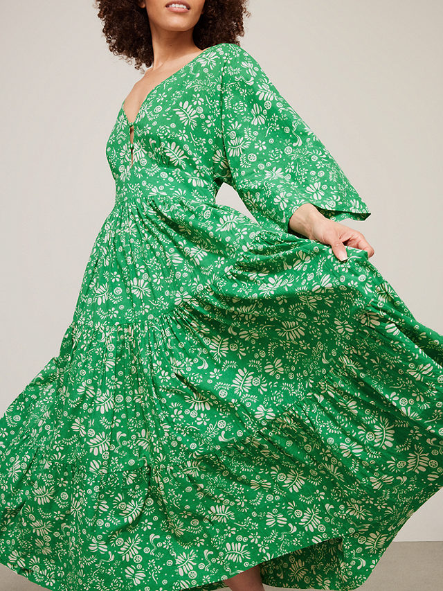 AND/OR La Galeria Elefante Kimono Mexican Fern Print Dress, Green, S-M