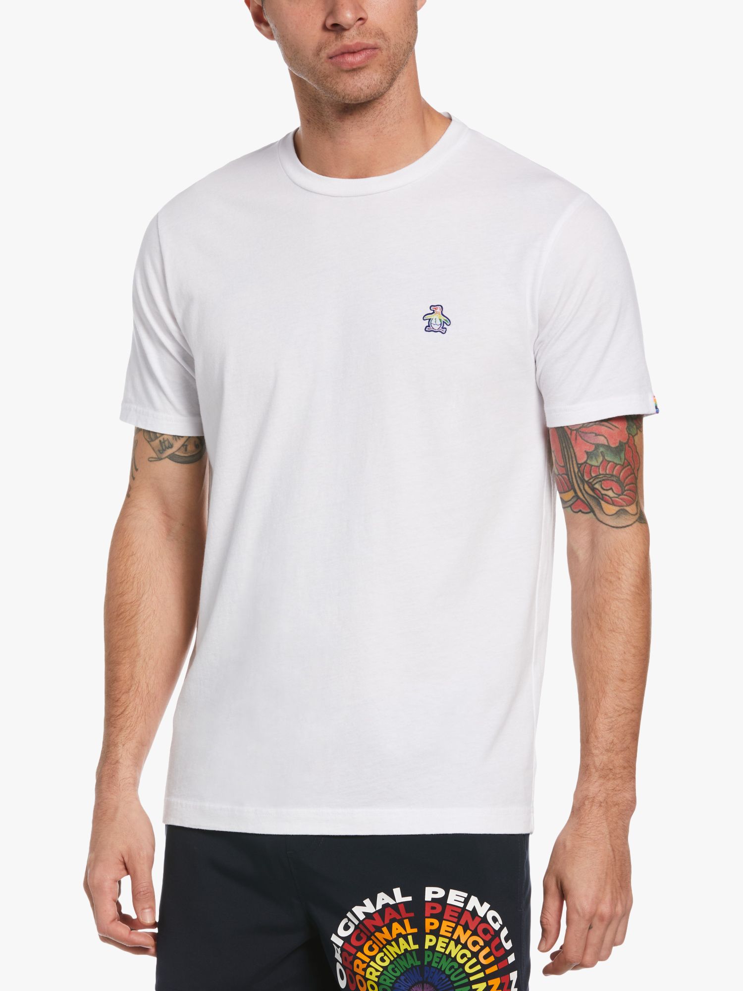 Original Penguin Mens Pete Outline Logo Crewneck T-Shirt (S, White (S Logo))