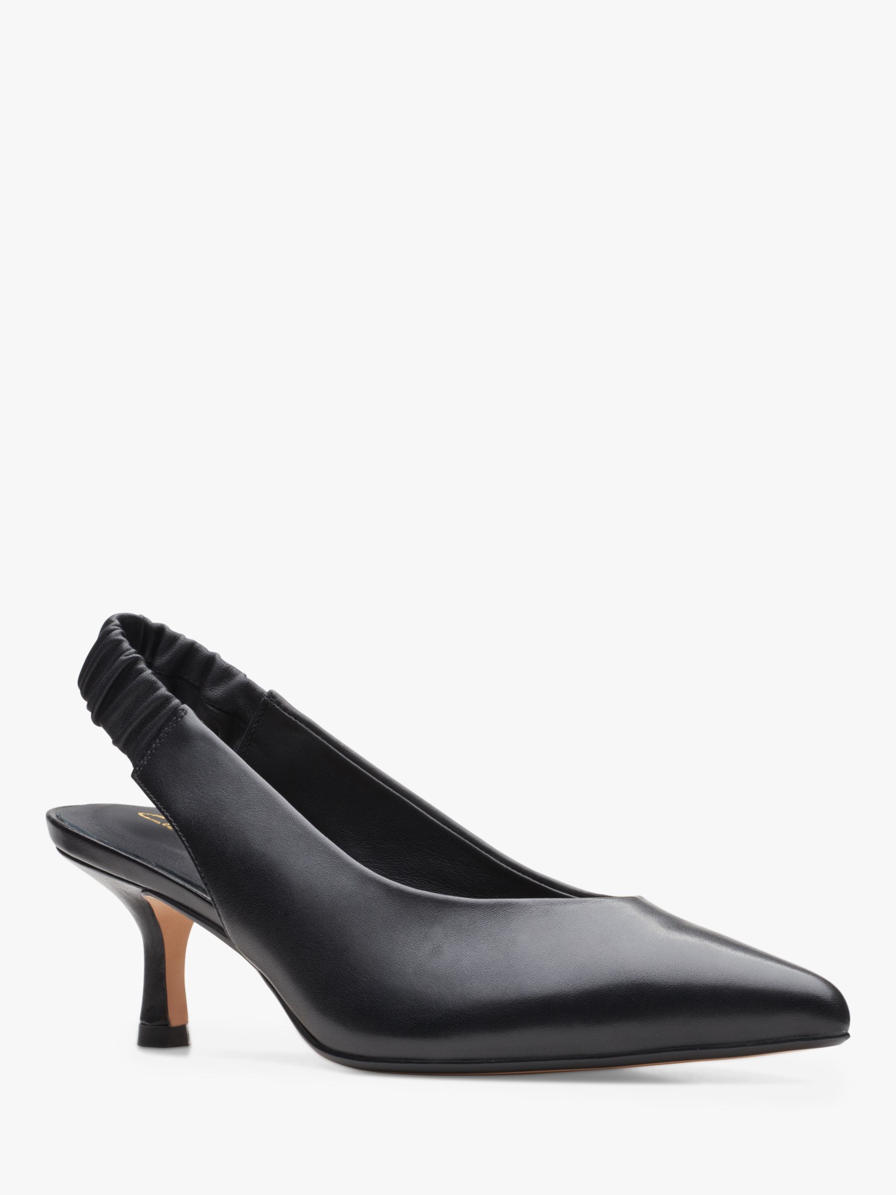 Clarks Violet55 Leather Slingback Court Shoes, Black at John Lewis ...