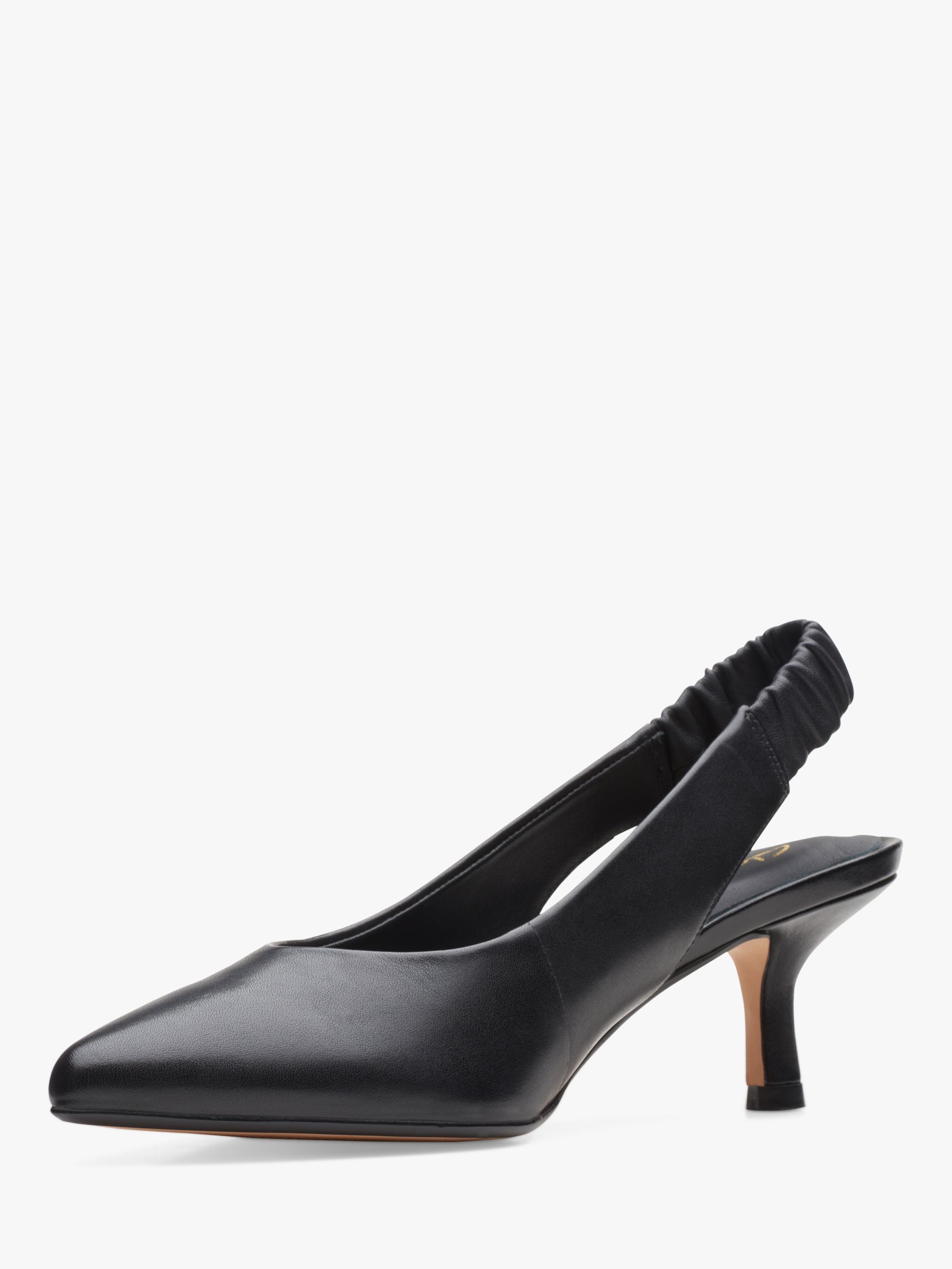 Clarks Violet55 Leather Slingback Court Shoes, Black at John Lewis ...