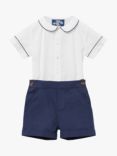 Trotters Thomas Brown Baby Rupert Shirt and Shorts Set, French Navy/White