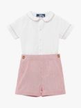 Trotters Thomas Brown Baby Rupert Shirt and Stripe Shorts Set, Red/White