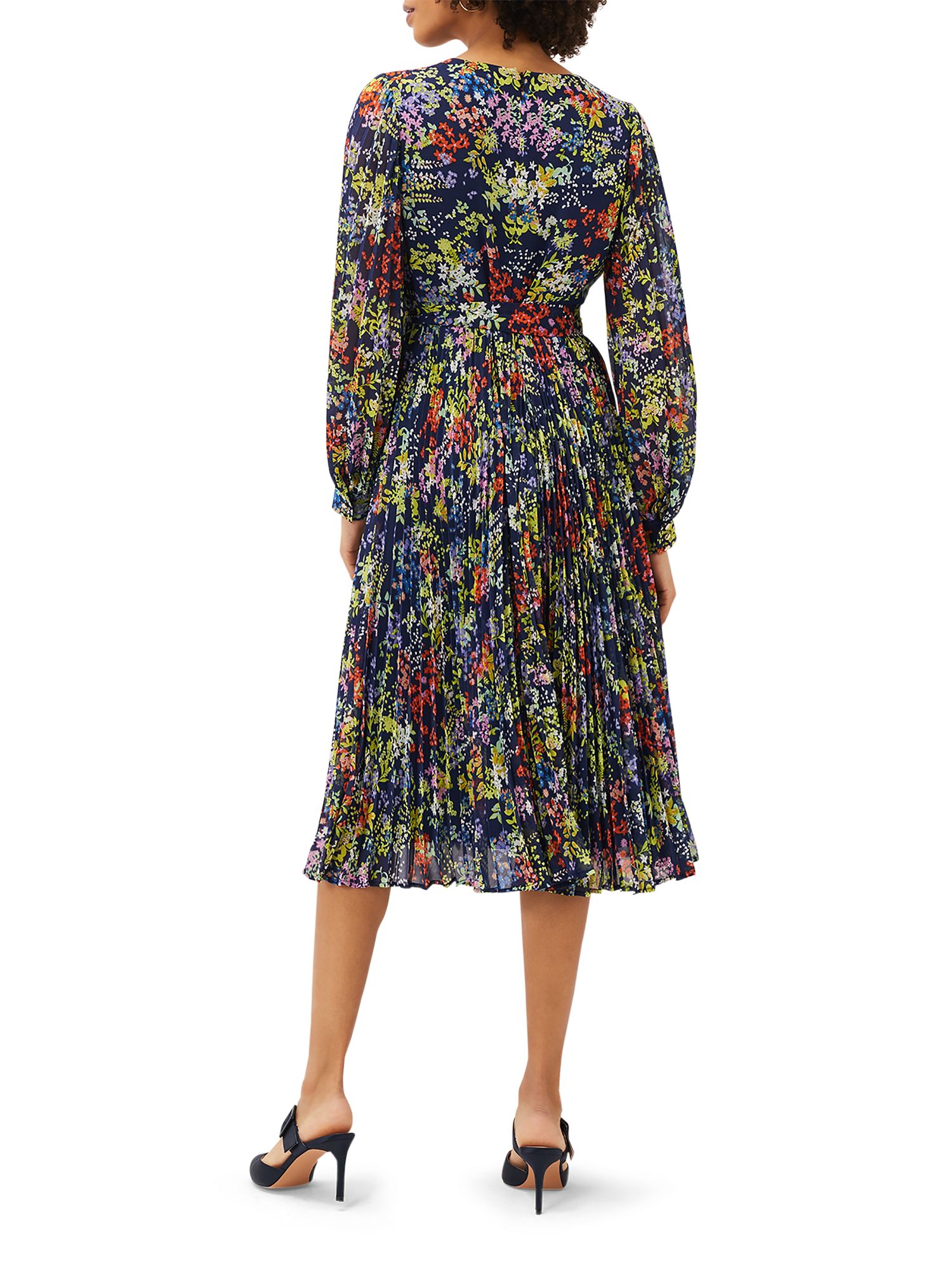 Phase Eight Fenella Floral Print Pleated Dress, French Navy/Multi at ...