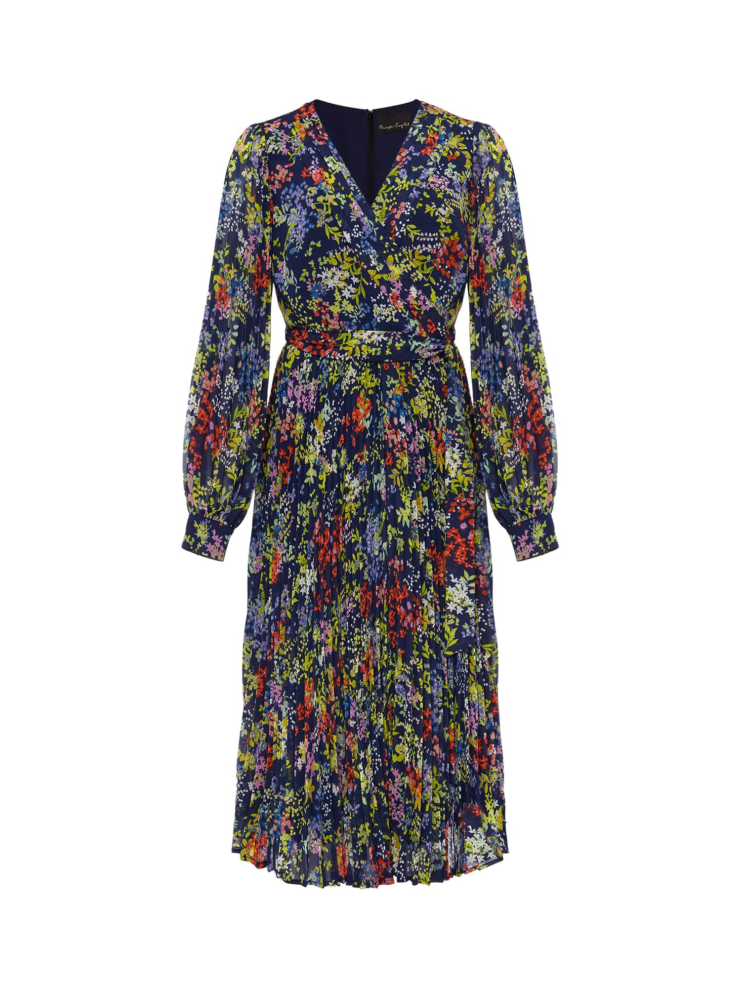 Phase Eight Fenella Floral Print Pleated Dress, French Navy/Multi