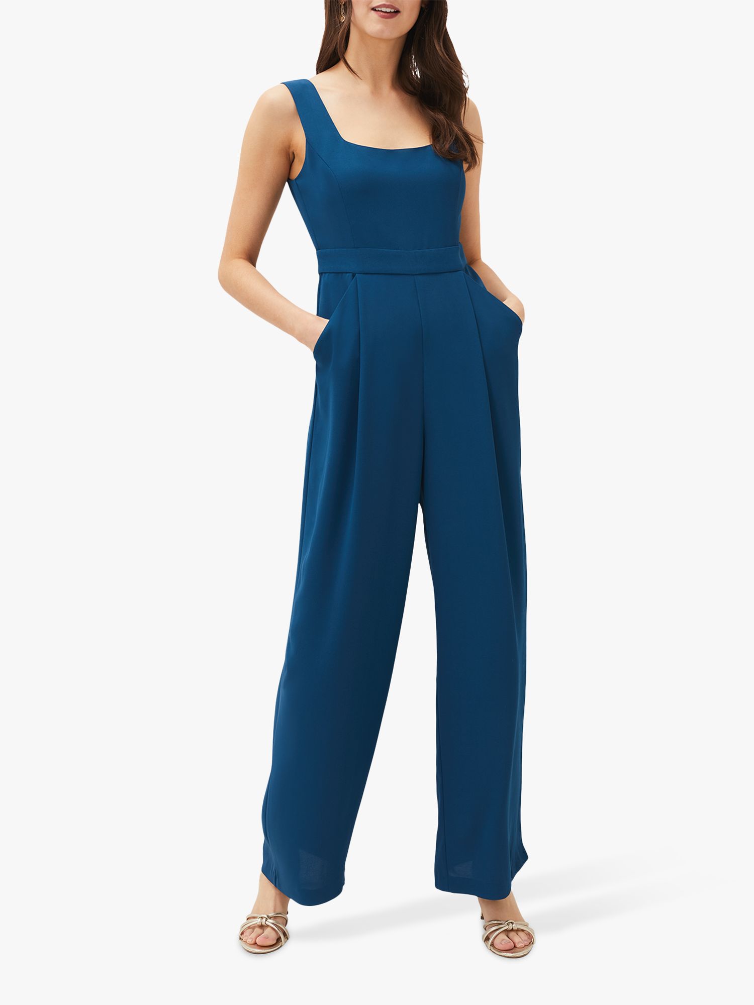 Phase Eight Brontie Puff Sleeve Jumpsuit, Teal at John Lewis & Partners