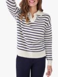 Crew Clothing Sandy Linen and Cotton Striped Jumper, Navy/White