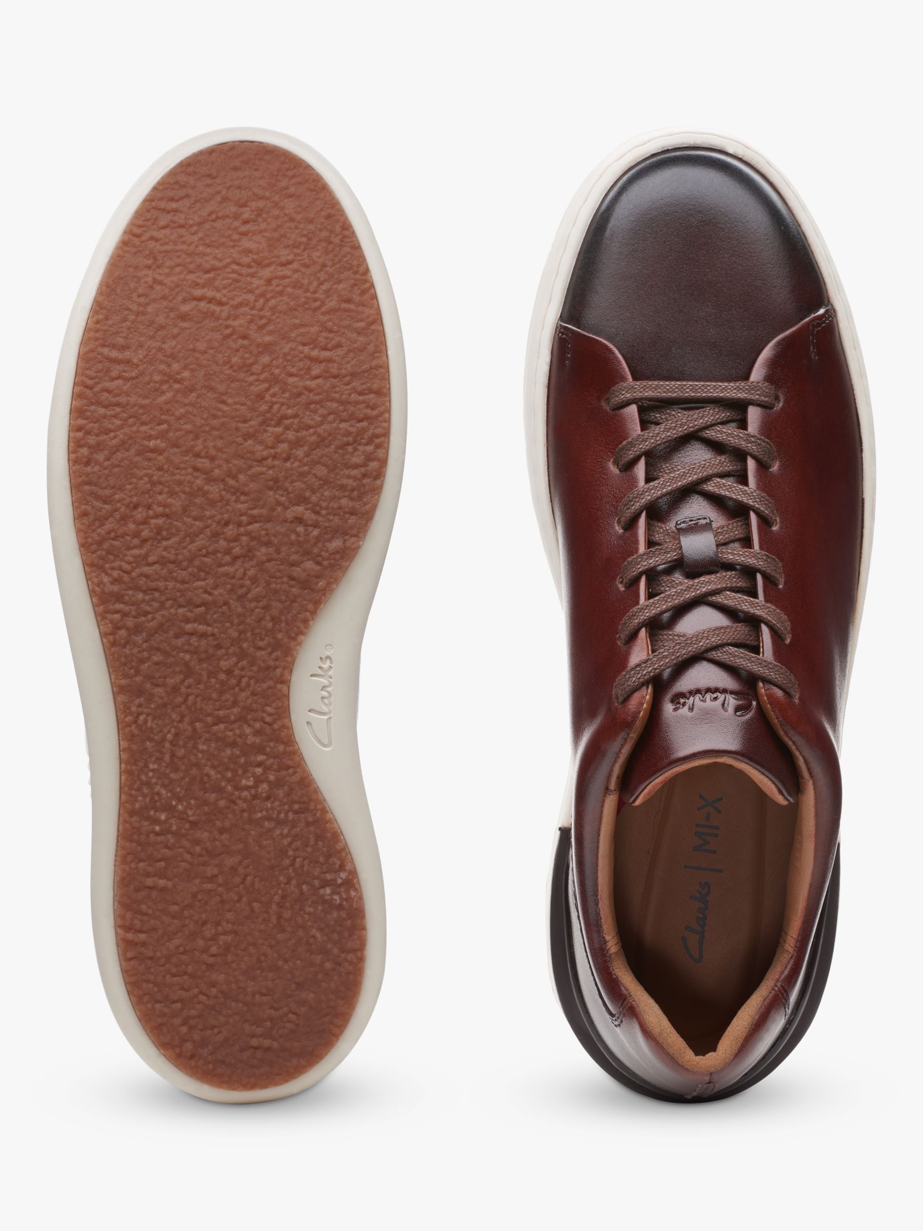 Infectar pakistaní de múltiples fines Clarks Wide Fit CourtLite Lace Up Leather Trainers, Dark Tan at John Lewis  & Partners