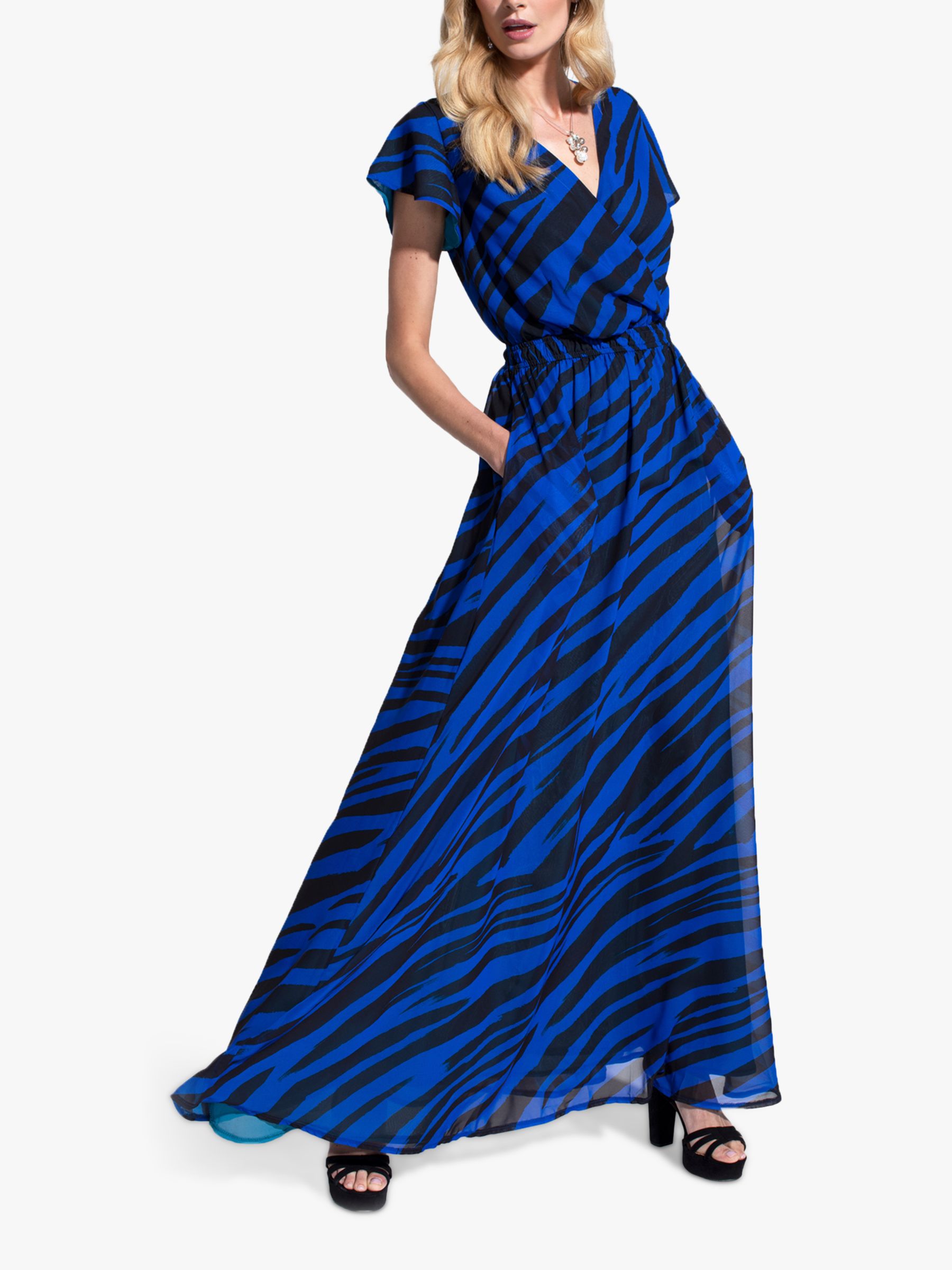 HotSquash Zebra Print Wrap Top Maxi Dress, Blue/Black