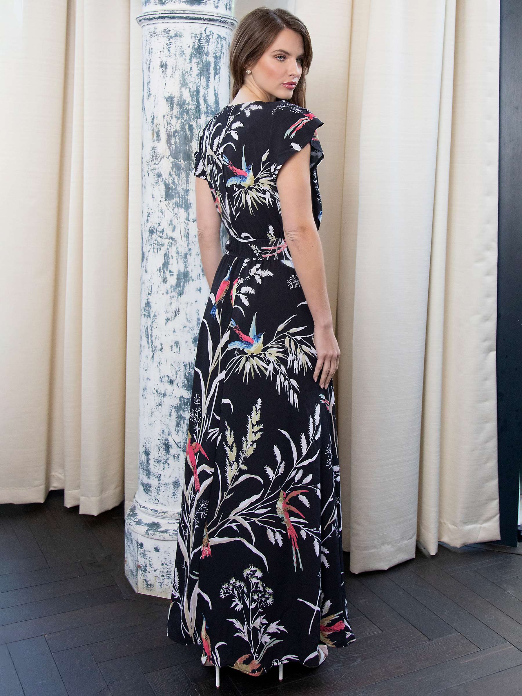 Buy HotSquash Bird Print Wrap Top Maxi Dress, Black/Multi Online at johnlewis.com
