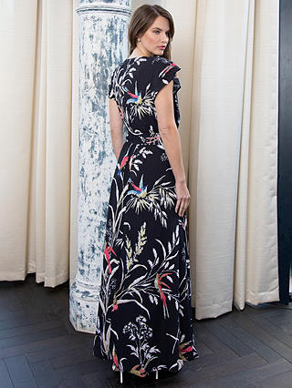 HotSquash Bird Print Wrap Top Maxi Dress, Black/Multi