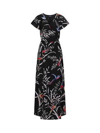 HotSquash Bird Print Wrap Top Maxi Dress, Black/Multi