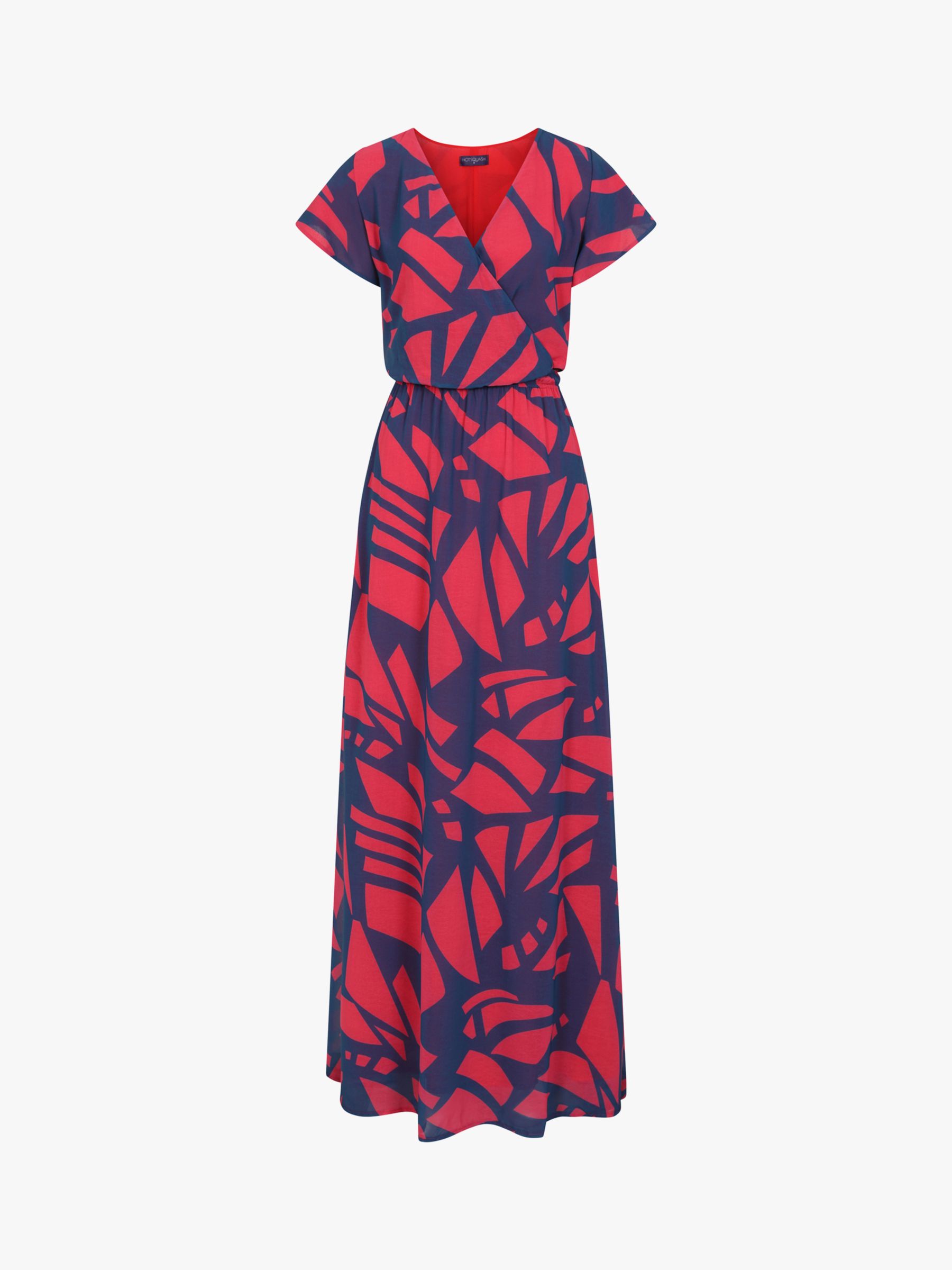 HotSquash Geometric Print Wrap Top Maxi Dress, Coral/Teal, 8