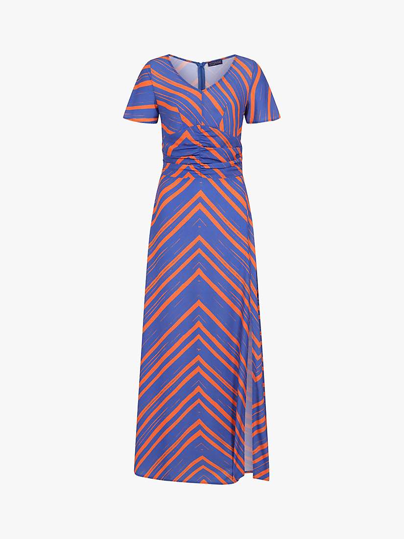 Buy HotSquash Chevron Print Ruched Waist Crepe Maxi Dress, Blue/Orange Online at johnlewis.com