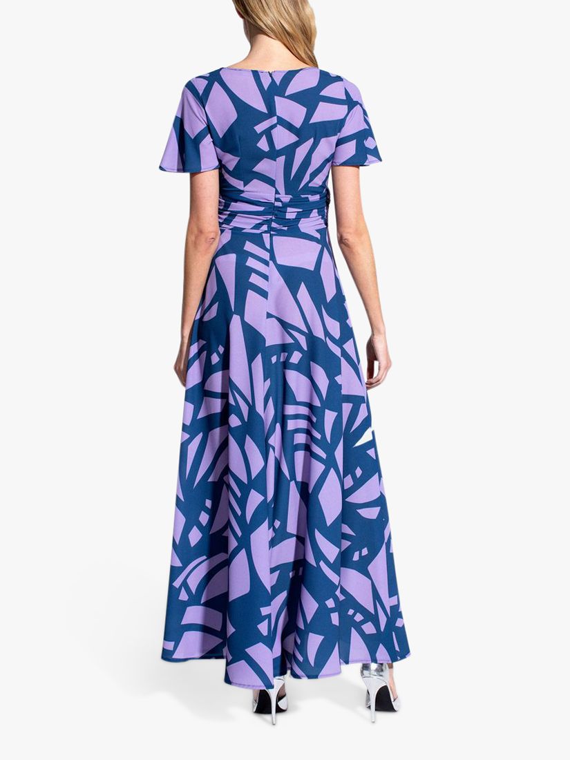 HotSquash Abstract Print Ruched Waist Crepe Maxi Dress, Matisse Navy/Lilac, 8