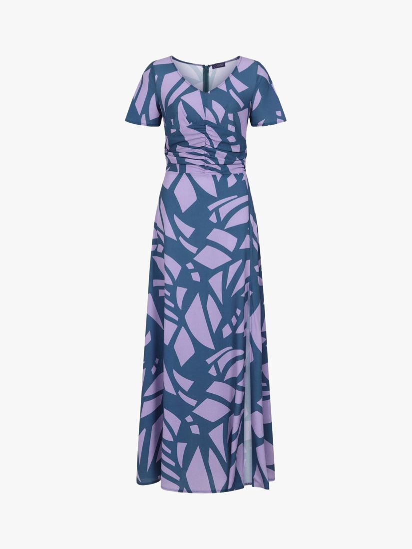 HotSquash Abstract Print Ruched Waist Crepe Maxi Dress, Matisse Navy/Lilac, 8