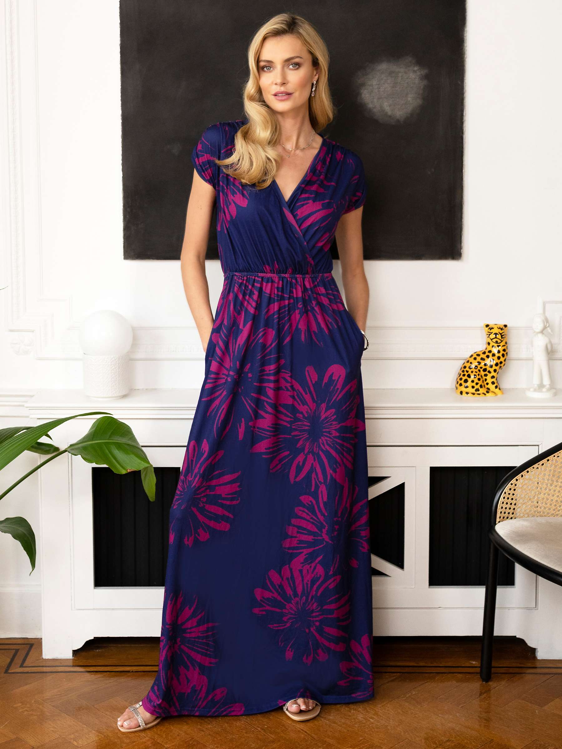 HotSquash Iconic Floral Maxi Dress, Navy/Pink at John Lewis \u0026 Partners
