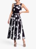 HotSquash Pleated Floral Midi Dress, Black/White