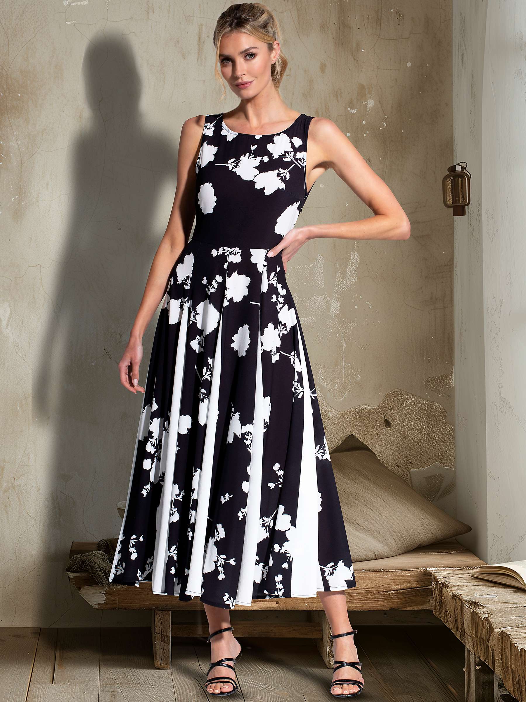 Buy HotSquash Pleated Floral Midi Dress, Black/White Online at johnlewis.com