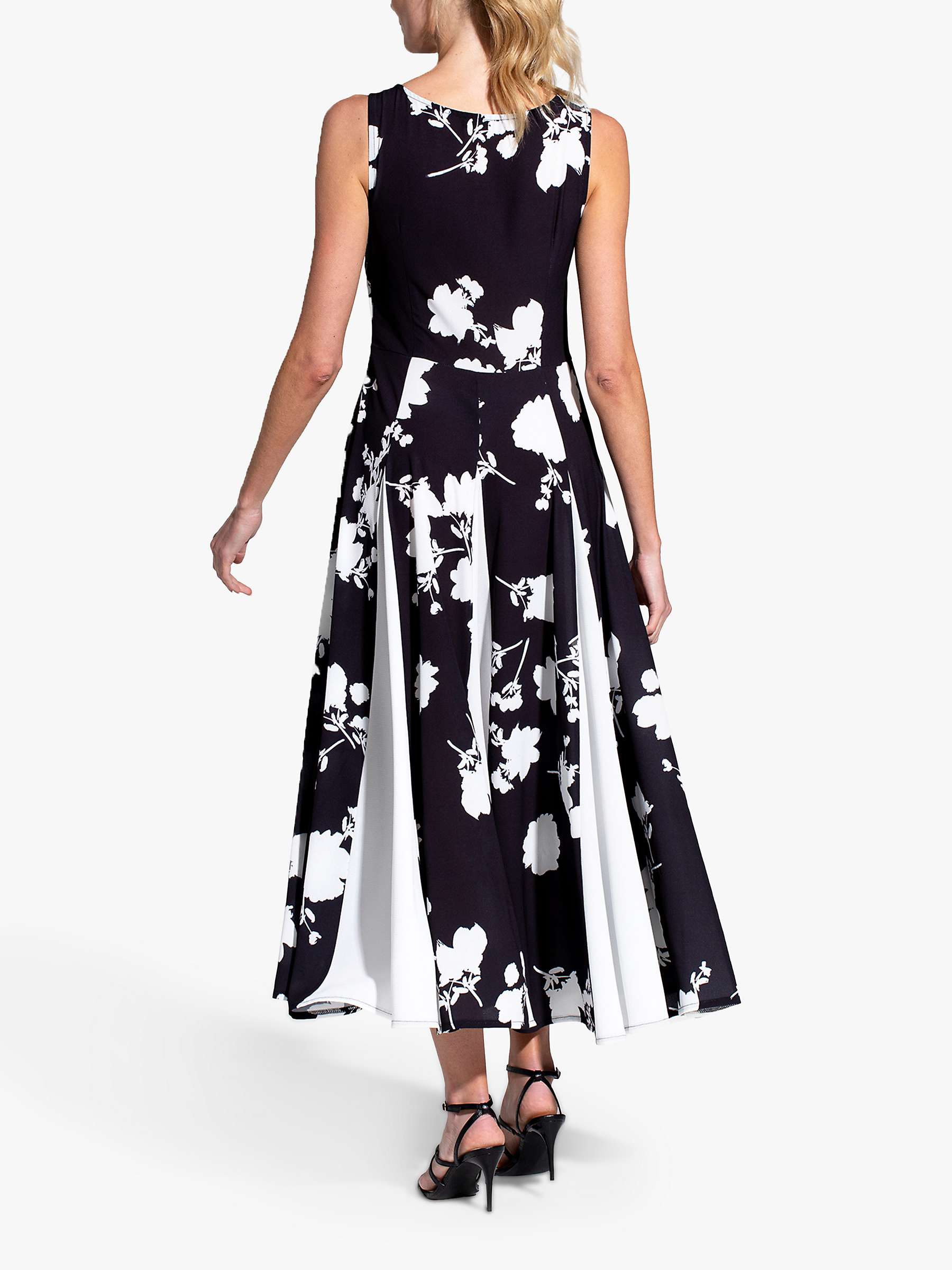 HotSquash Pleated Floral Midi Dress, Black/White at John Lewis & Partners